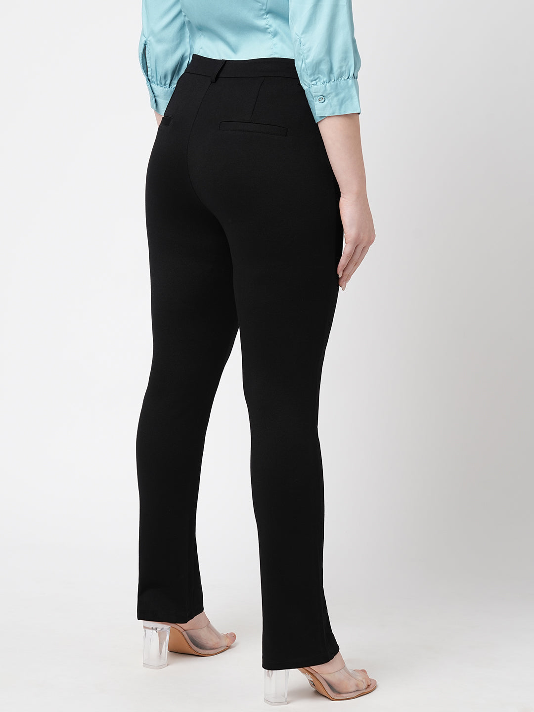 Women Black Mid-Rise Straight Fit Treggings