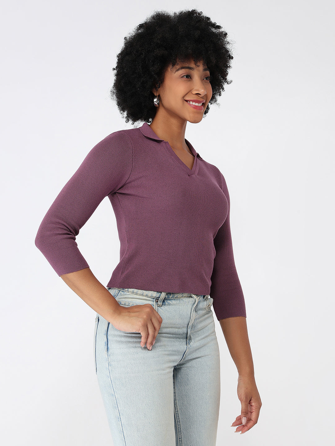 Women Muave Slim Fit Flat Knit