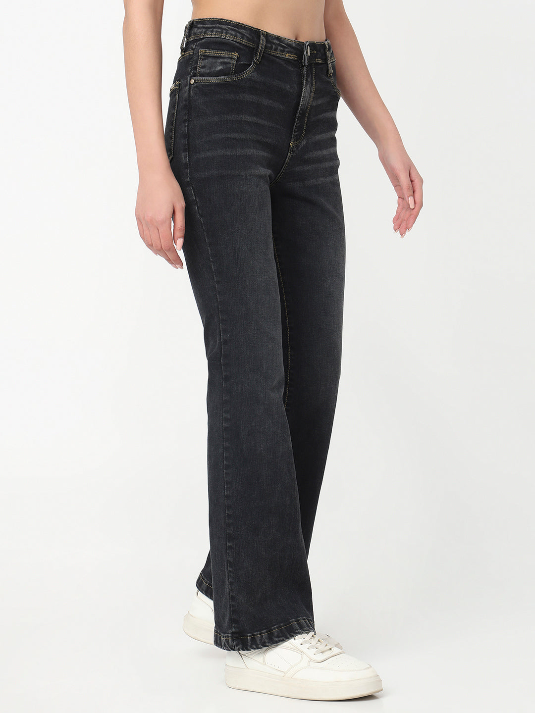 Women Charcoal High-Rise Mini Flare Jeans