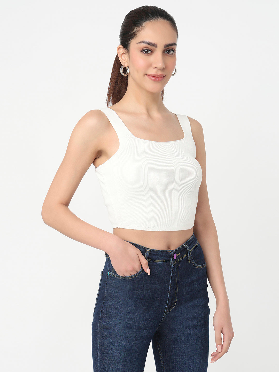 Women Off White Slim Cami Top