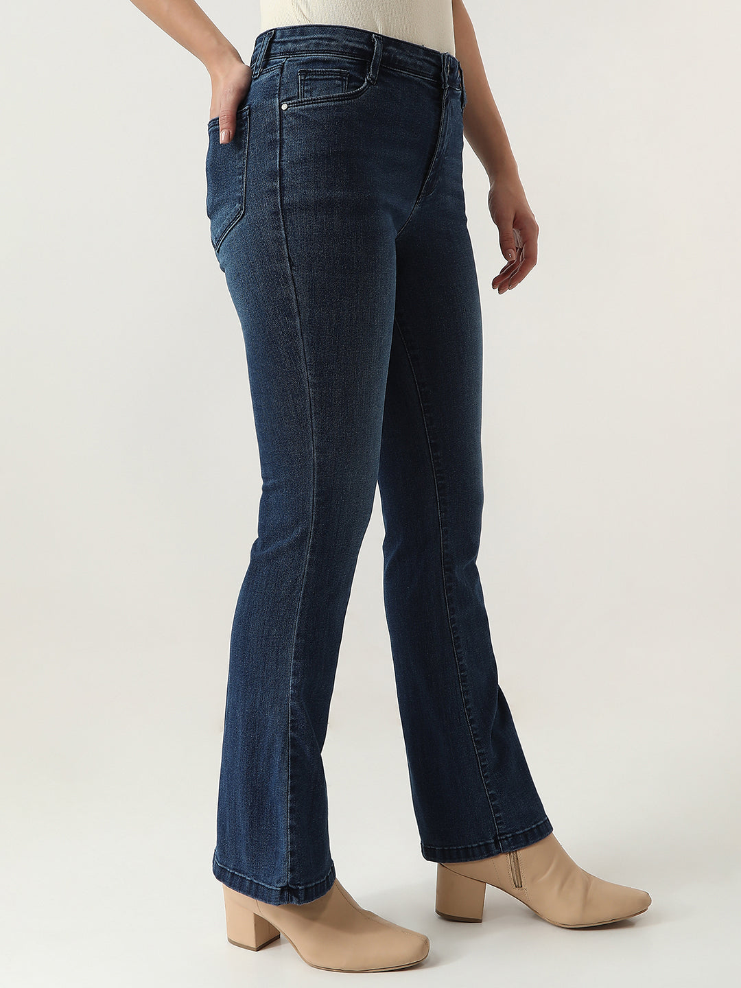 Women Dark Blue High-Rise Flare Jeans