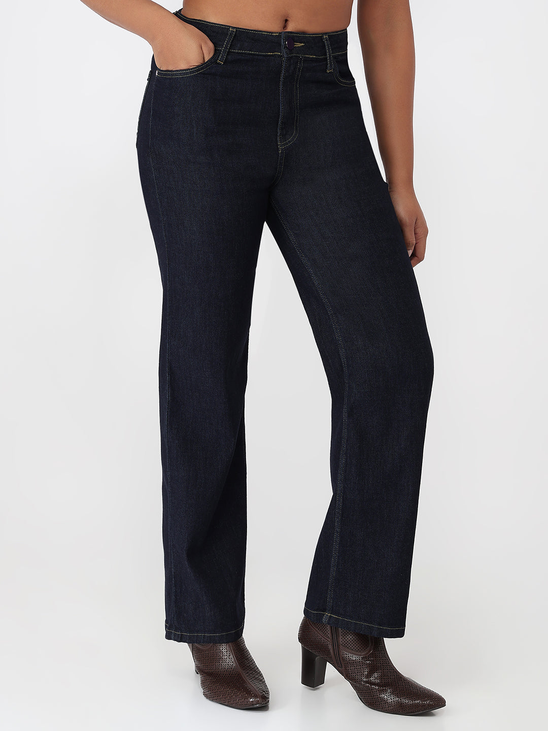 Dark Blue High-Rise Straight Fit Jeans