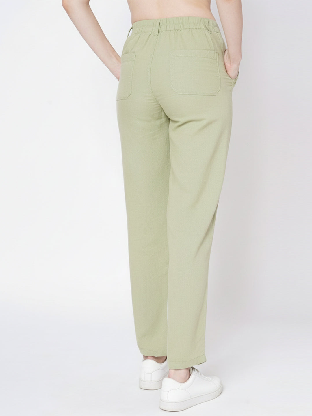 Women Light Olive High-Rise Straight Fit Korean Pants