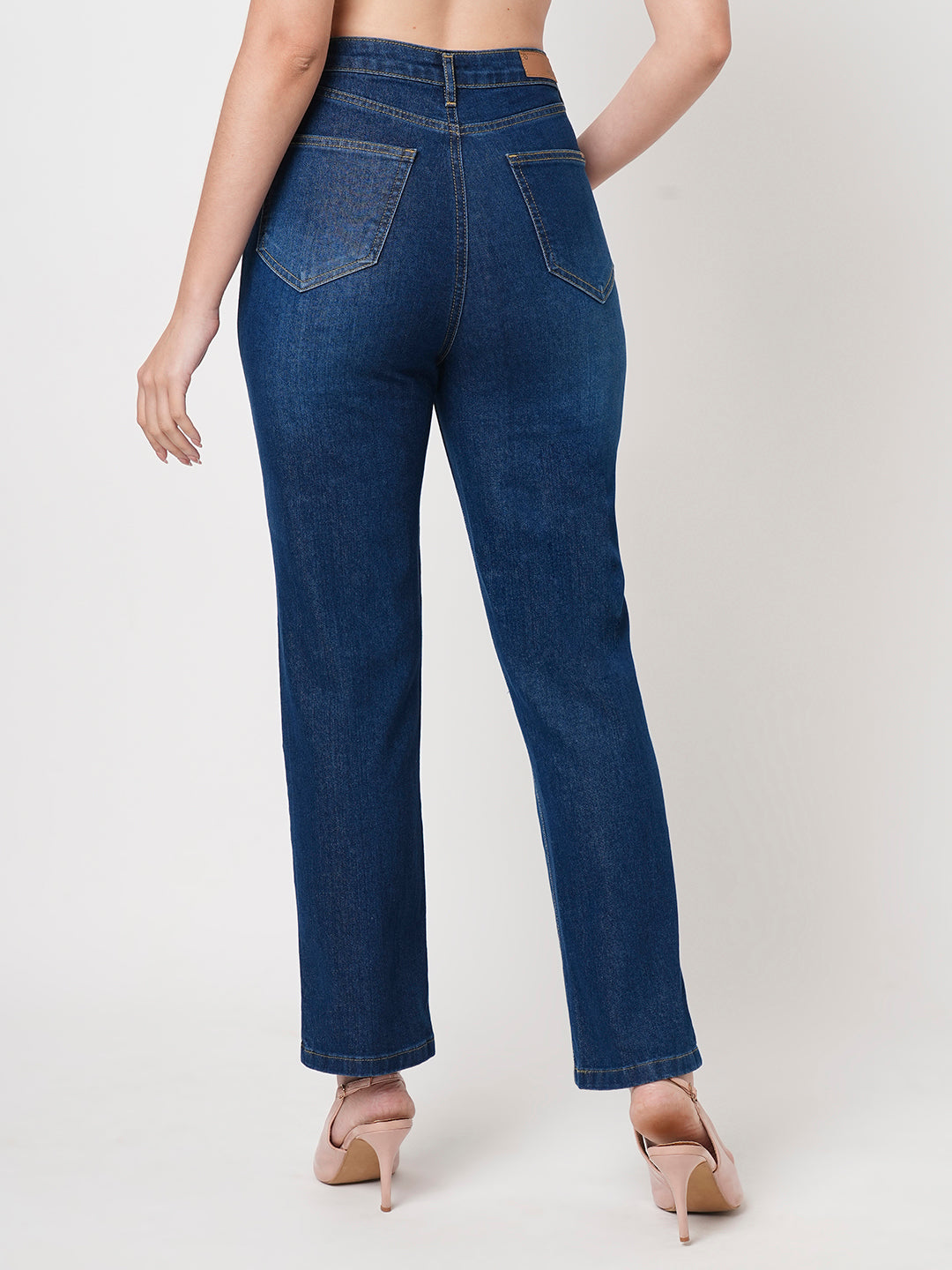 Women Blue High-Rise Loose Straight Jeans
