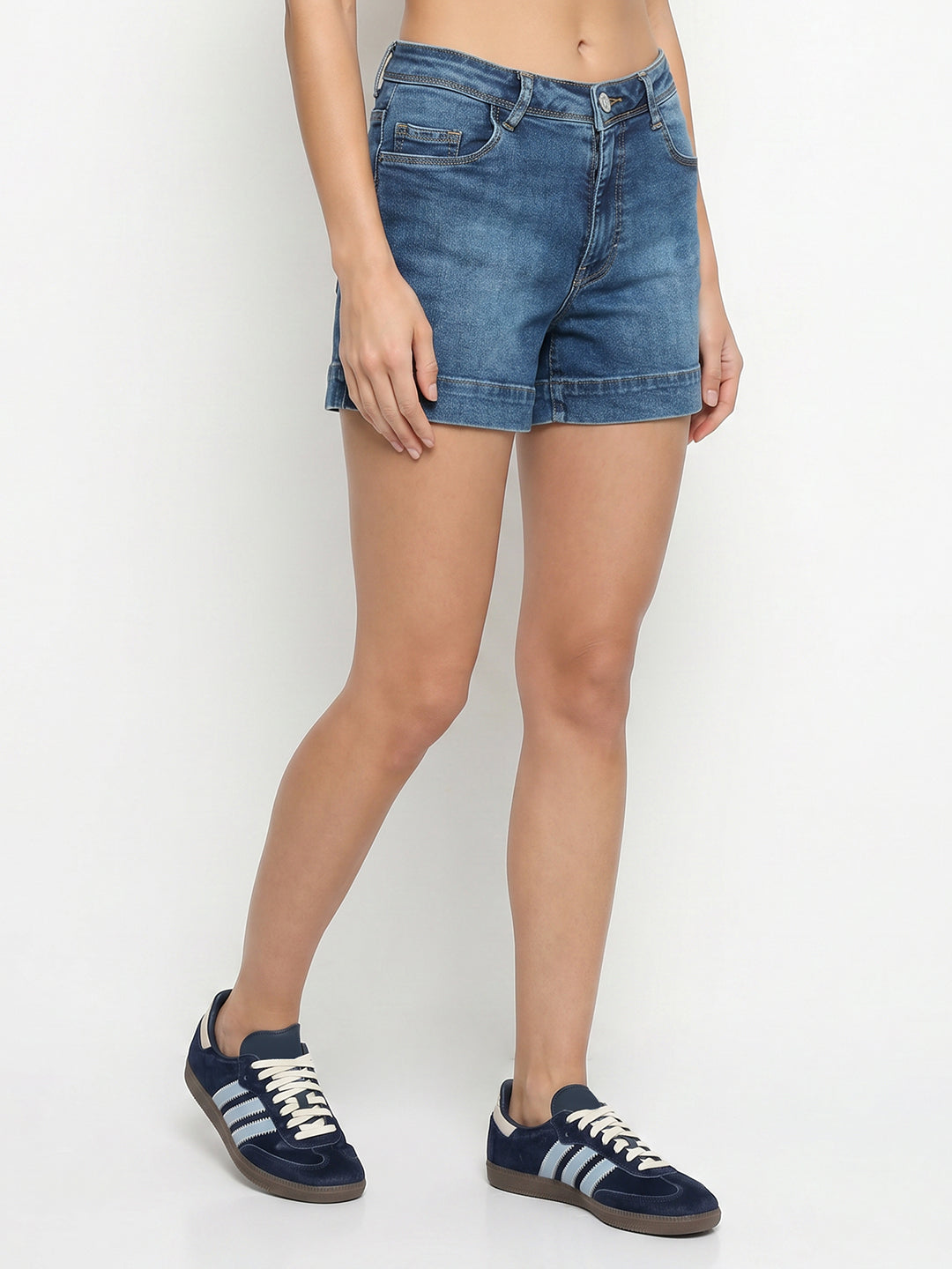 Women Blue High-Rise Shorts