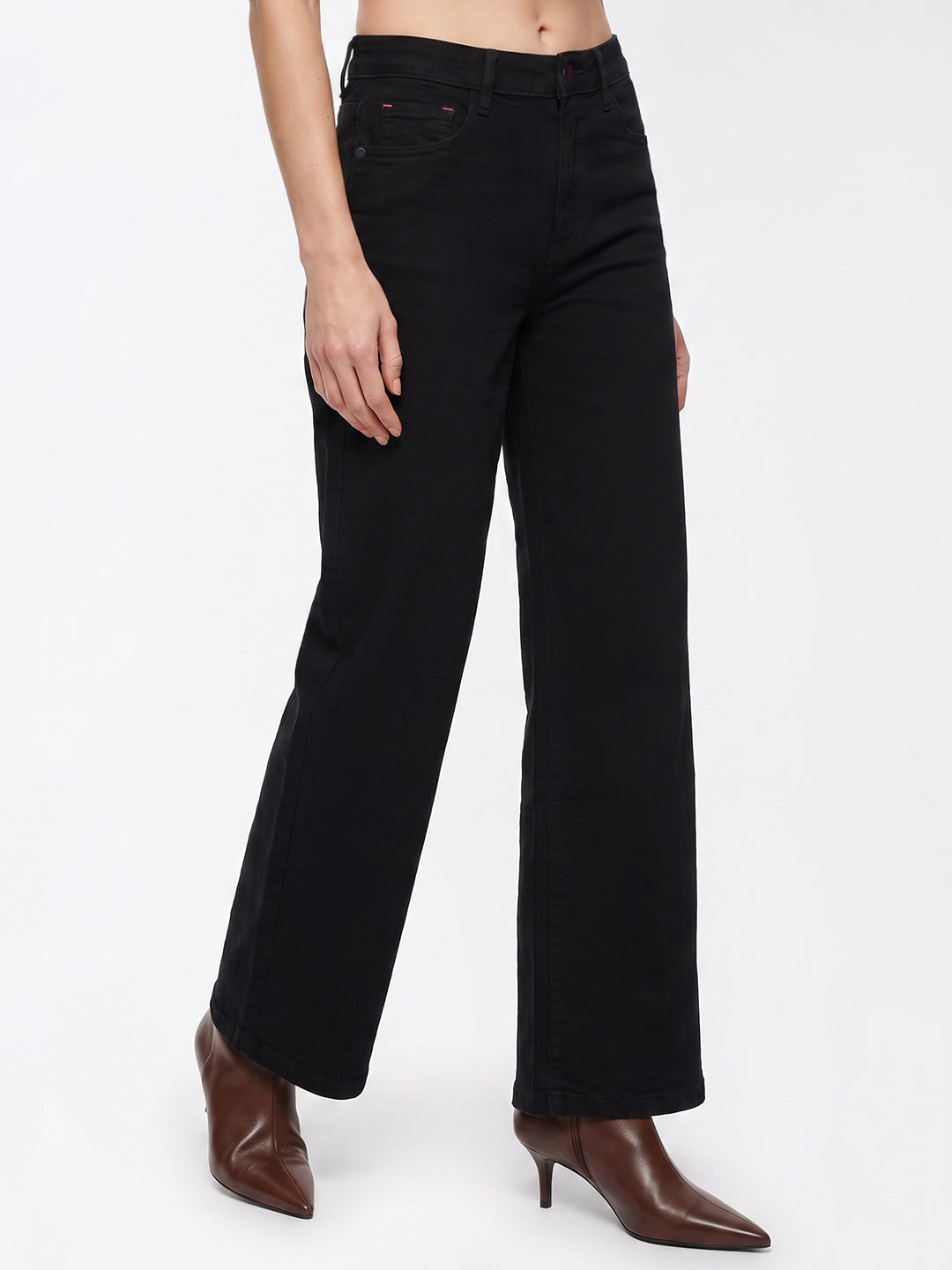 Women Black High-Rise Super Wide Leg Jeans