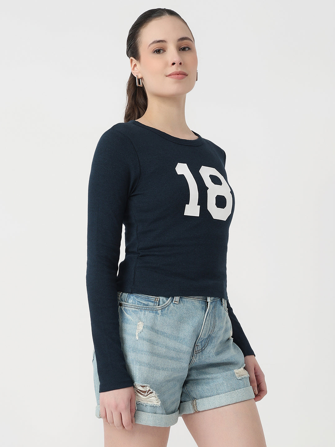 Women Airforce Rib Slim Fit Genz T-Shirt