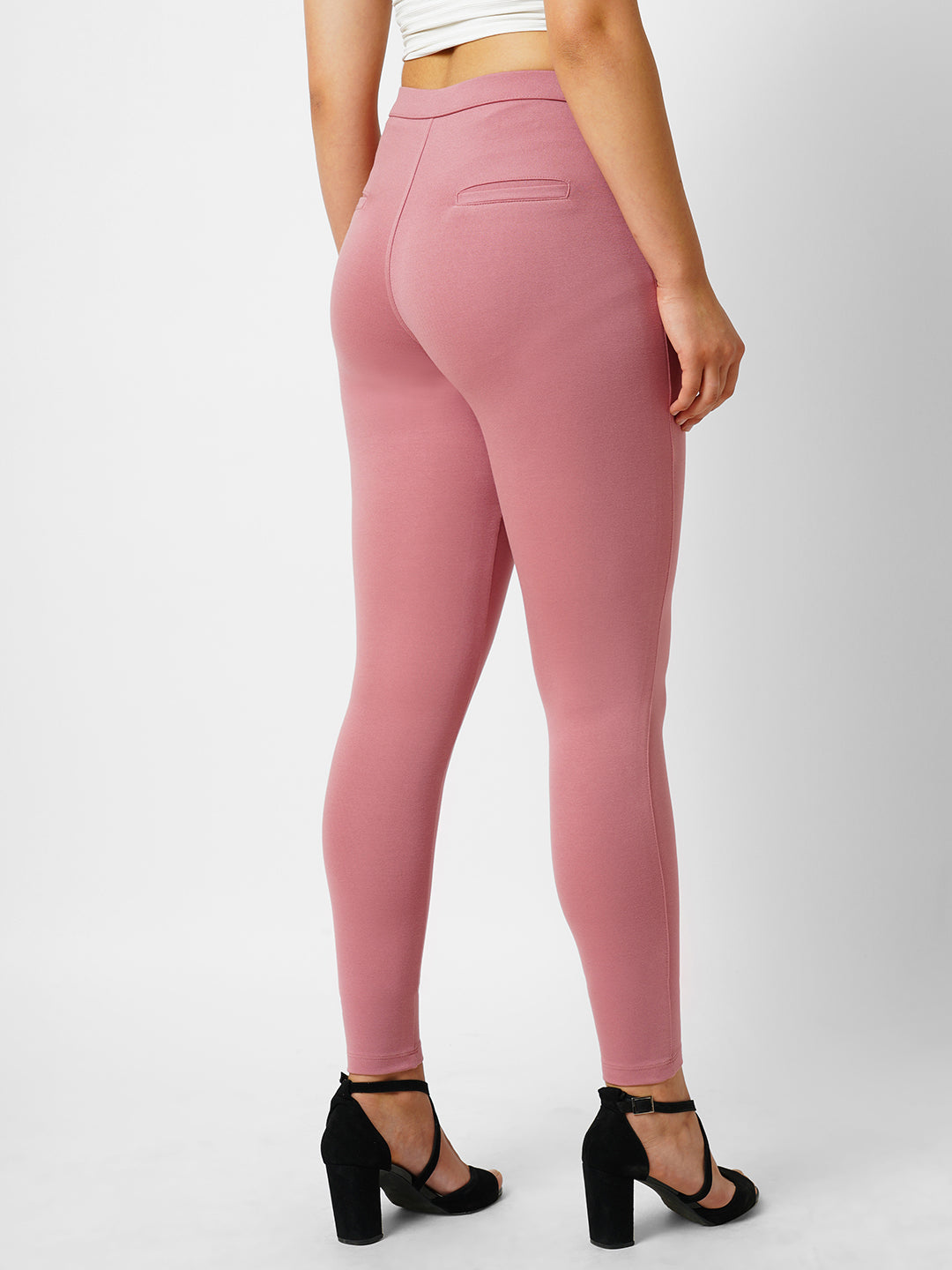 Women Dusty Pink High-Rise Skinny Treggings