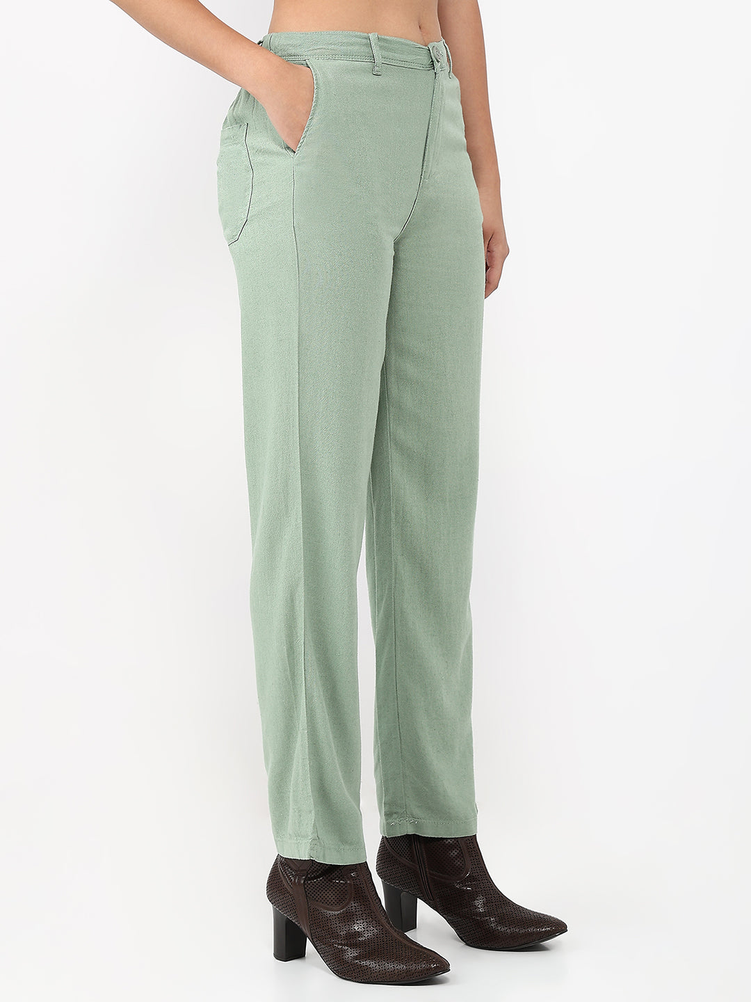 Women Dark Mint Loose Straight Pants