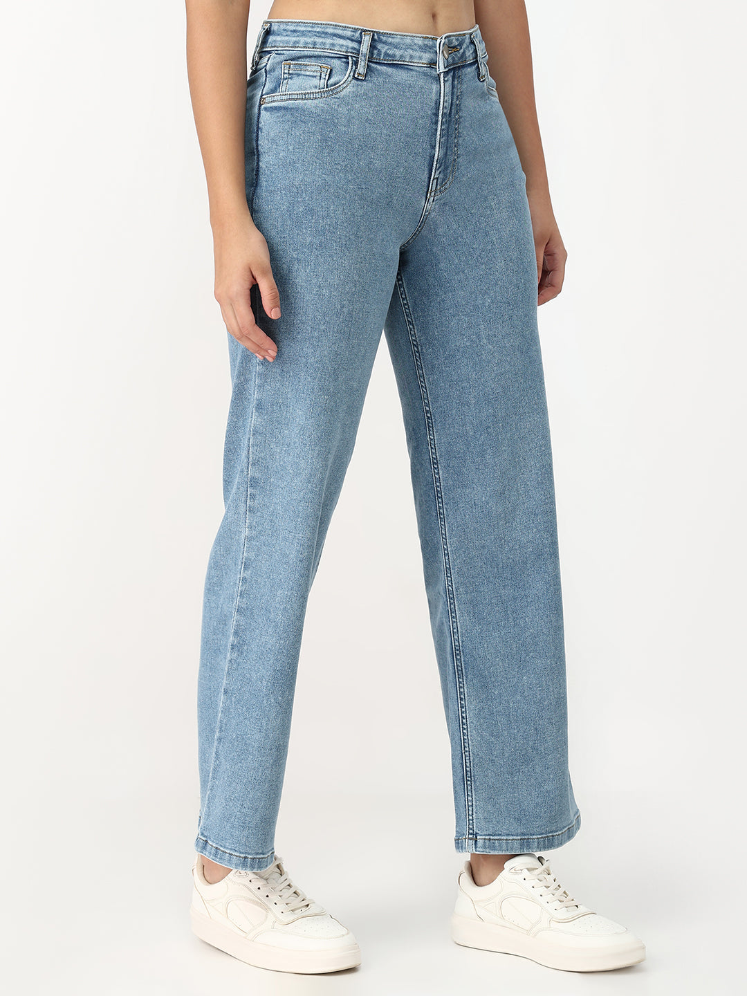Women Medium Blue High-Rise Straight Fit Jeans
