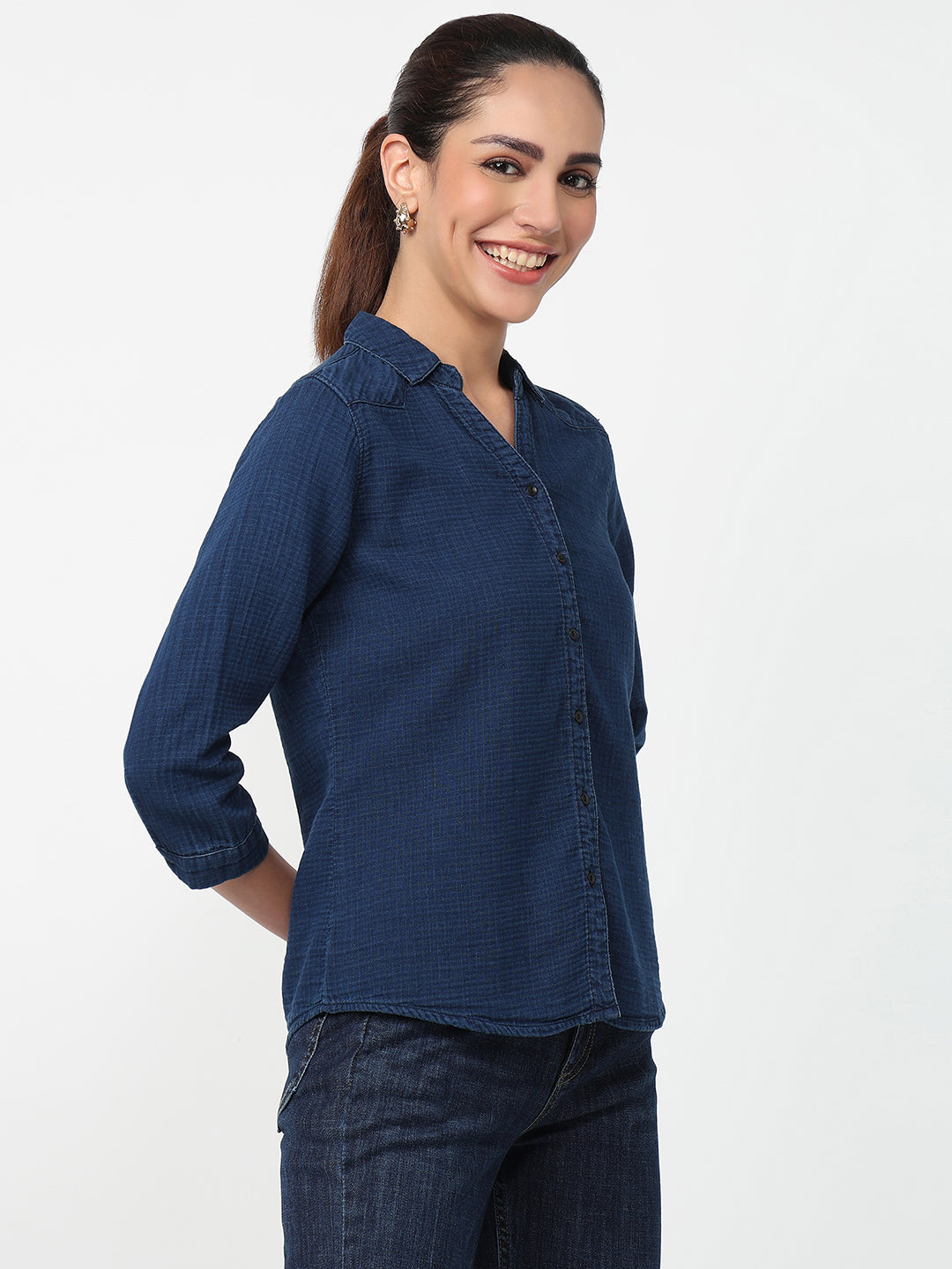 Women Indigo Solid Shirt