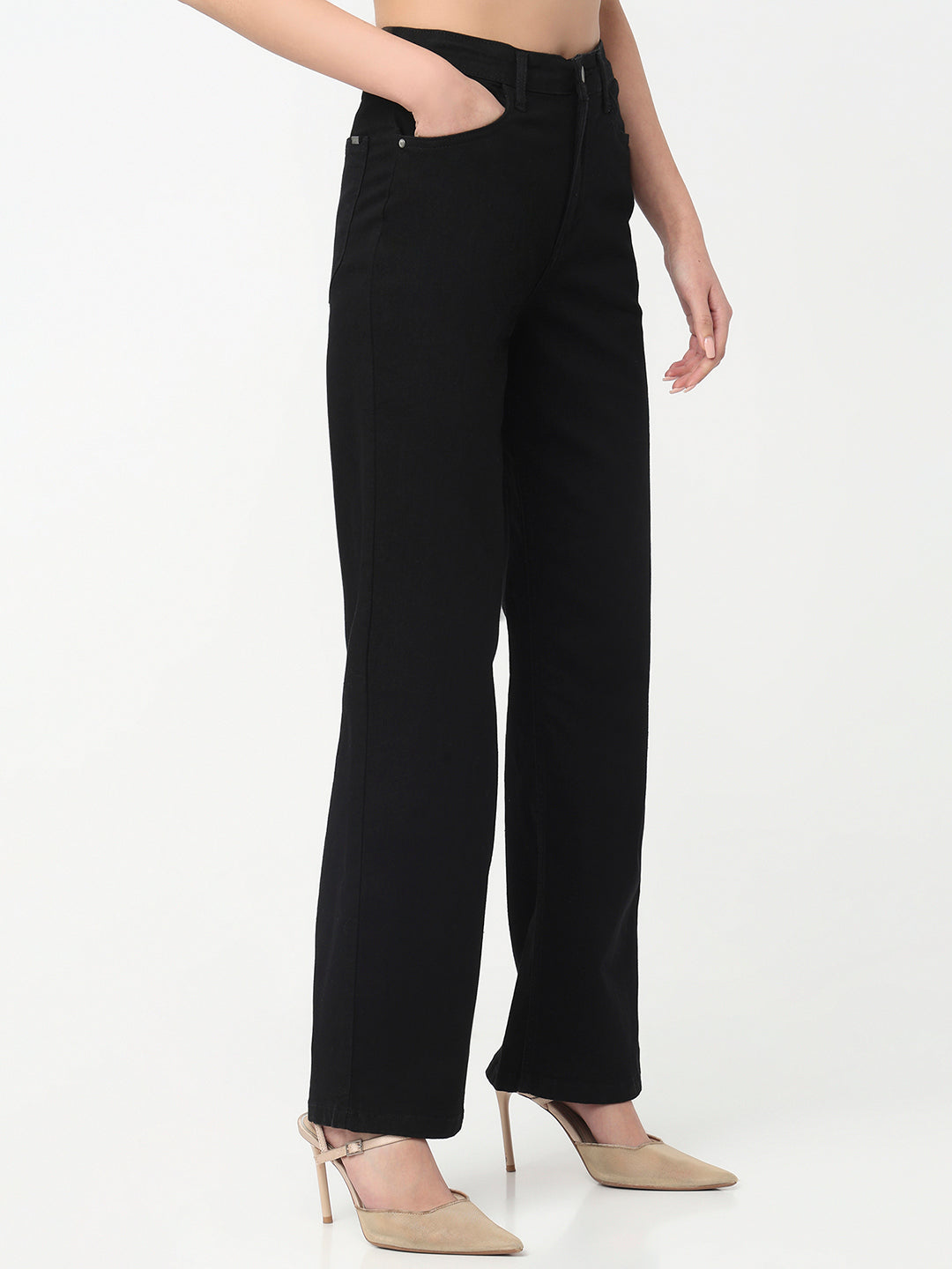 Women Black High-Rise Baggy Jeans