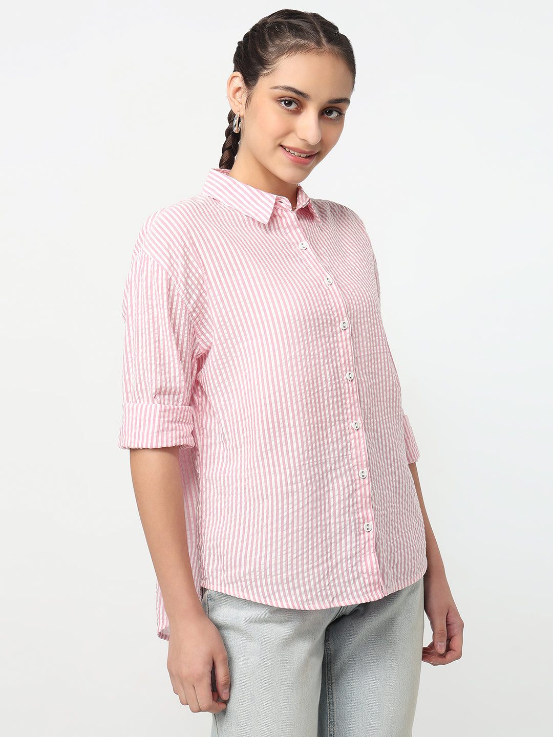 Women Pink/White Oversized Shirt
