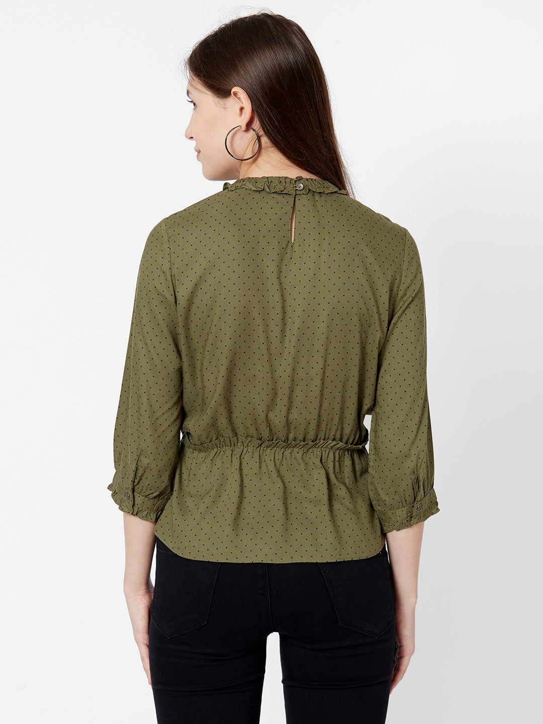 Women Olive Polka Dot Top