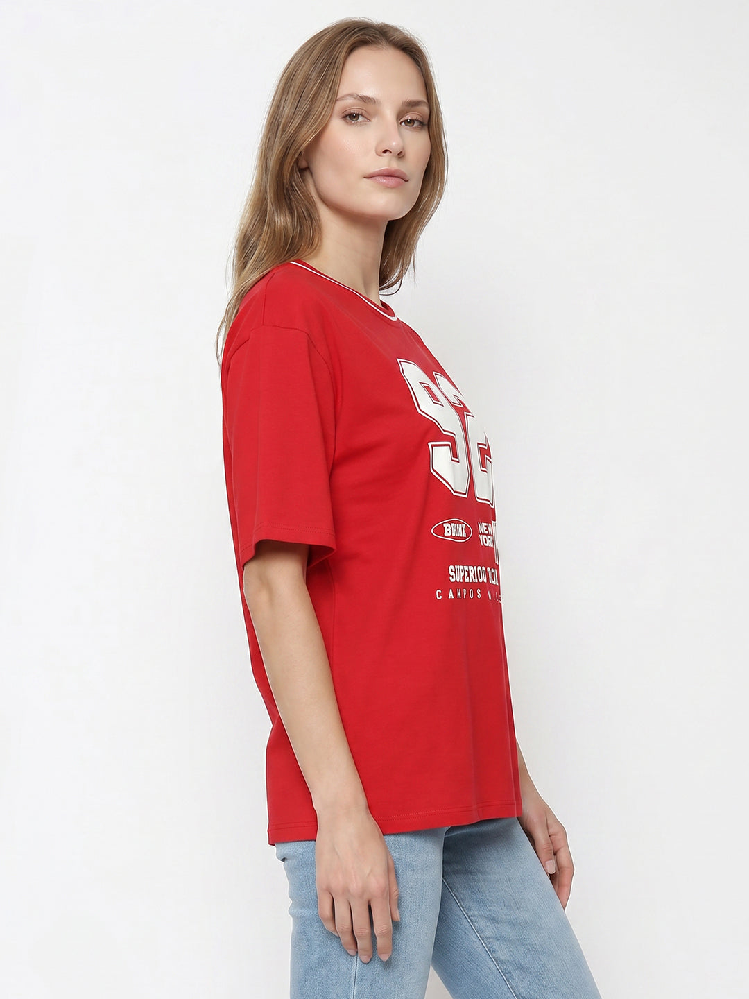 Women Red Oversized T-Shirt
