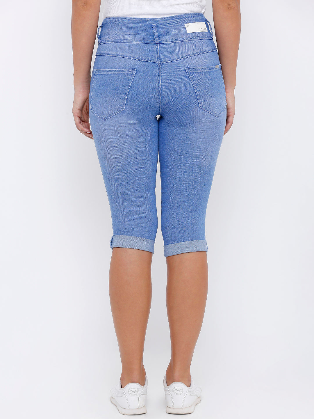Women Blue Mid-Rise Slim Capri