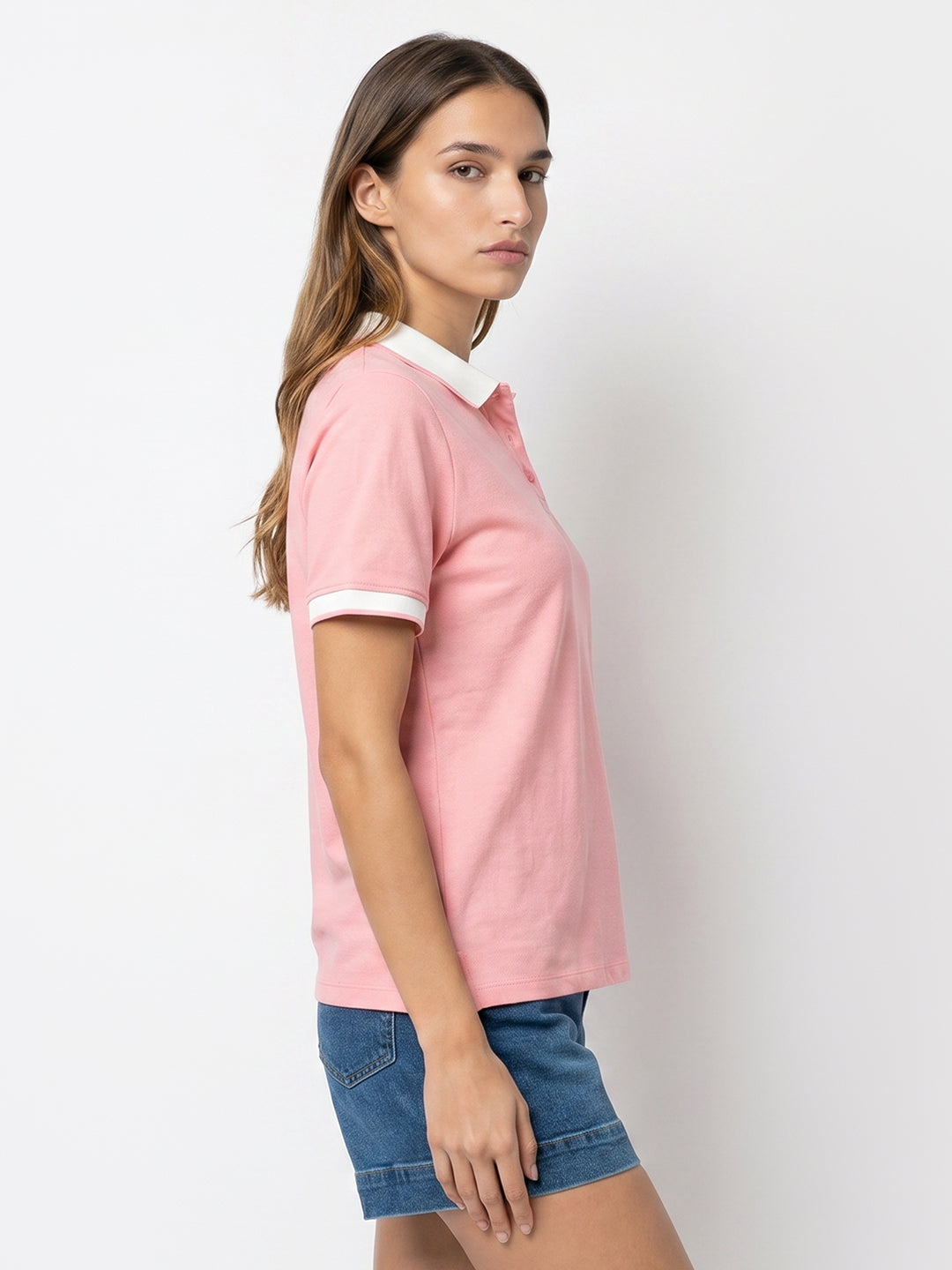 Women Peach Pink Polo T-Shirt
