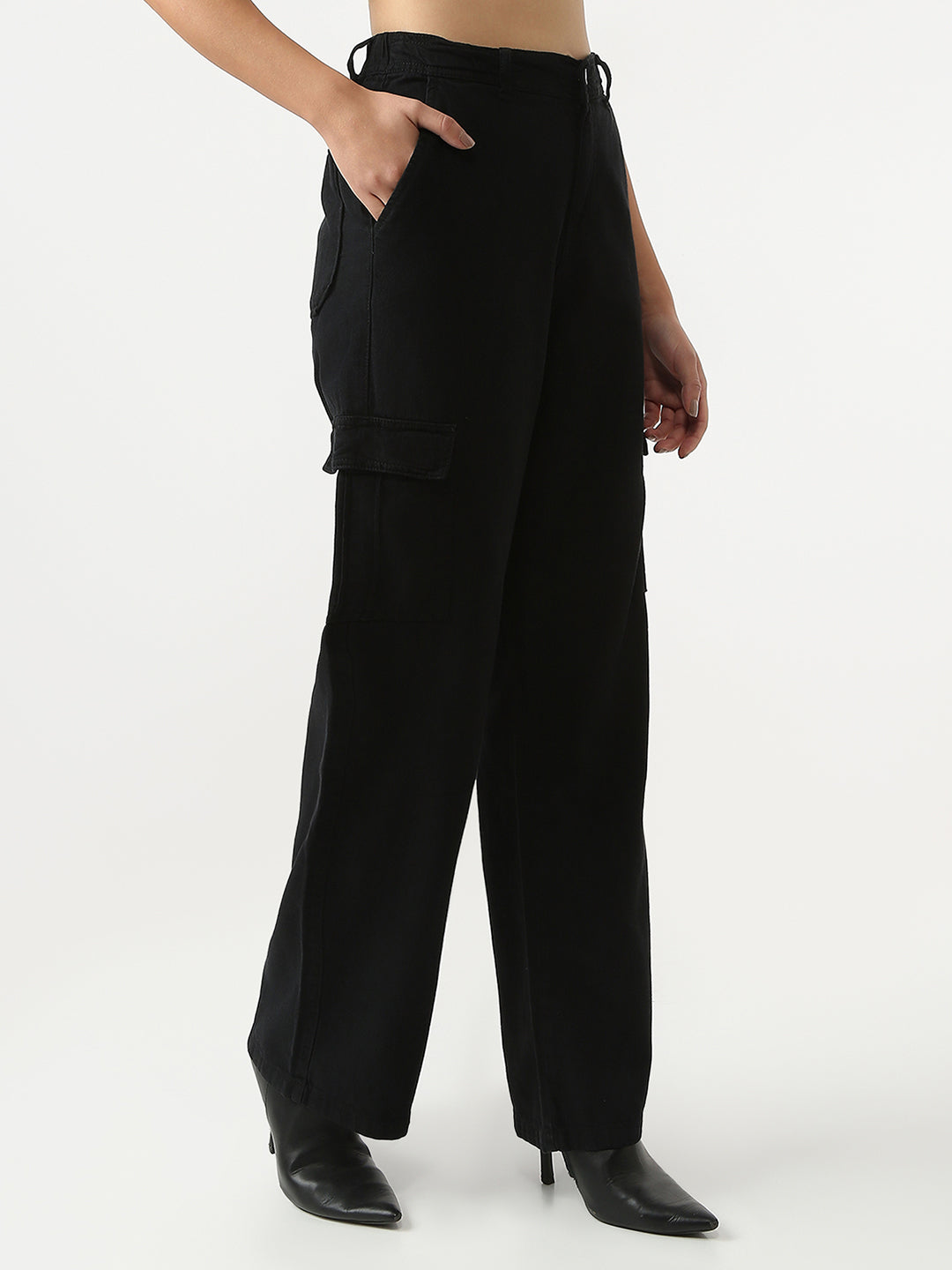 Women Black Mid-Rise Cargo