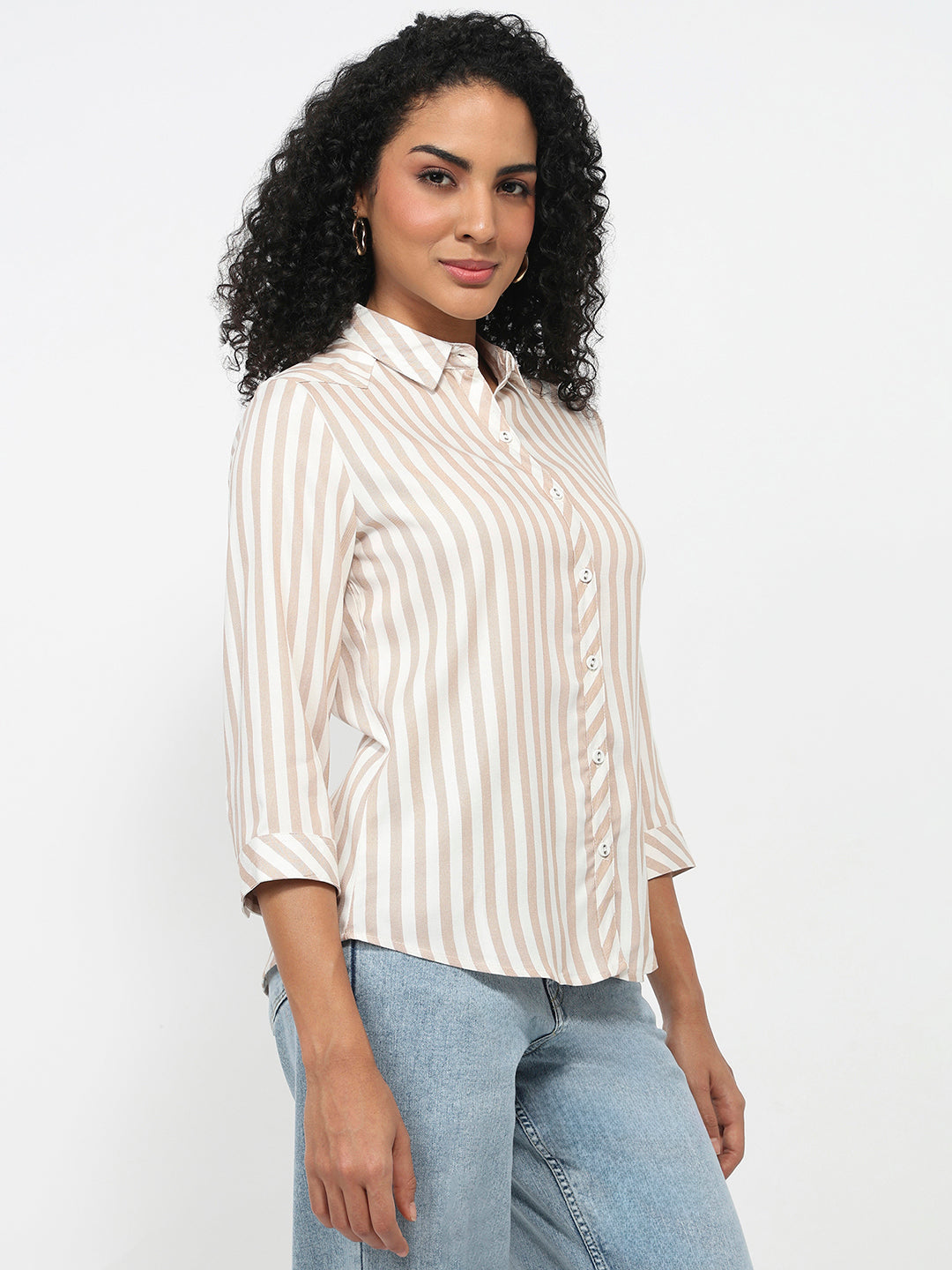 Women Beige/White Striped Shirt