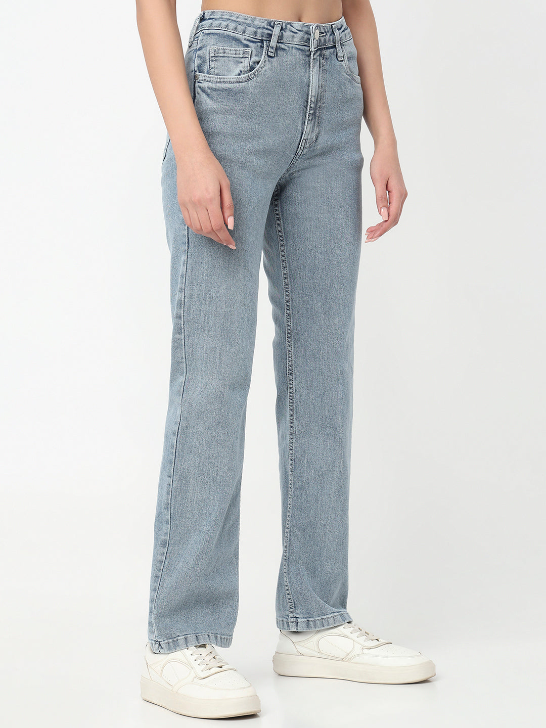 Women Light Blue High-Rise Slim Straight Fit Jeans