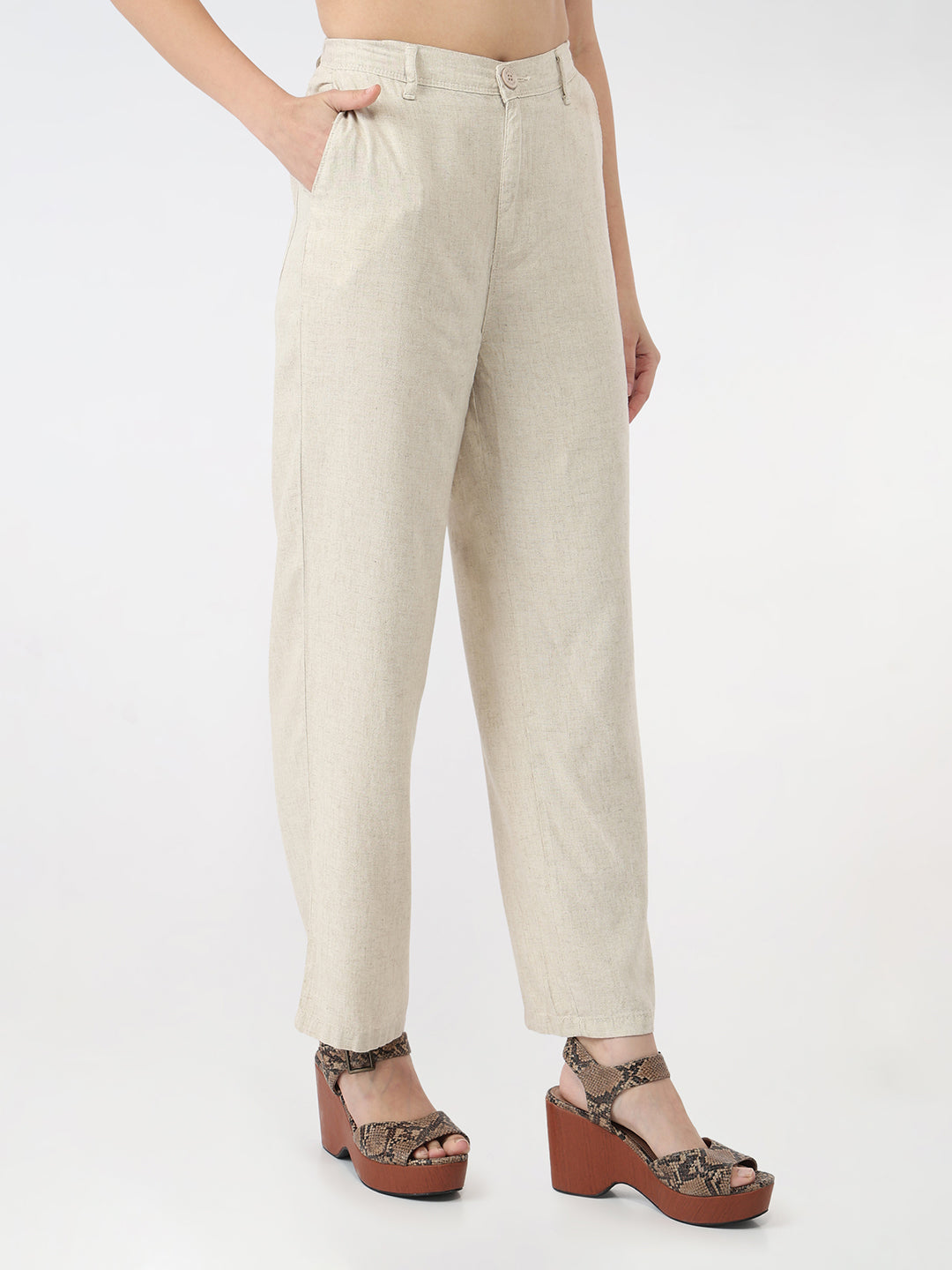 Women Light Natural High-Rise Loose Straight Pant