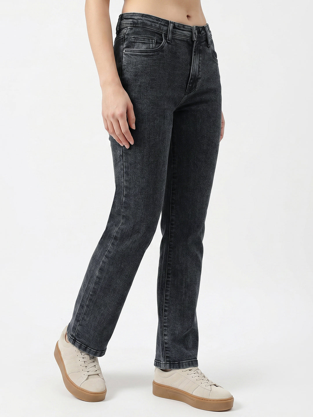Women Slate Blue High-Rise Crop Flare Jeans