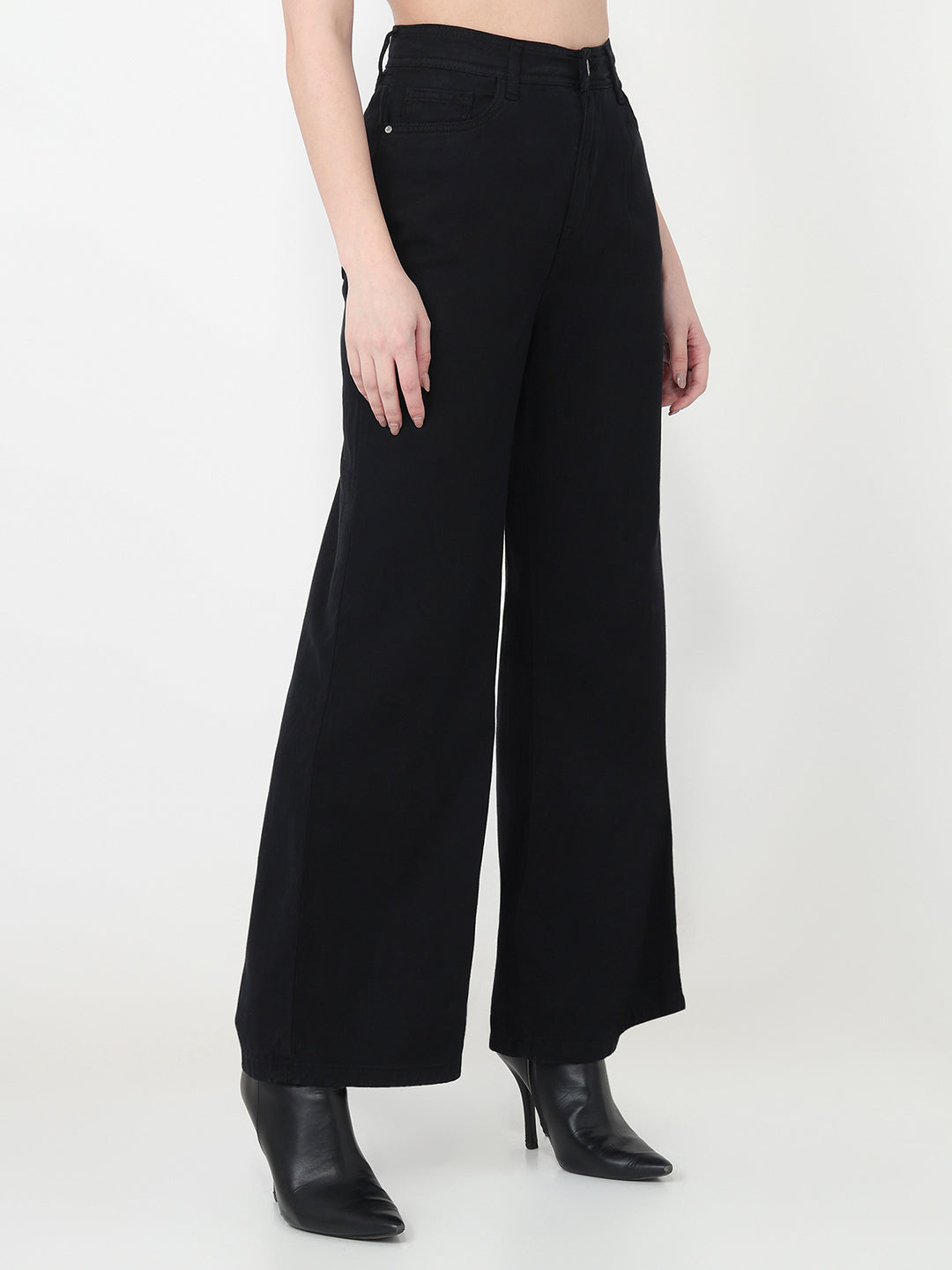 Women Black High-Rise Super Wide Leg Jeans