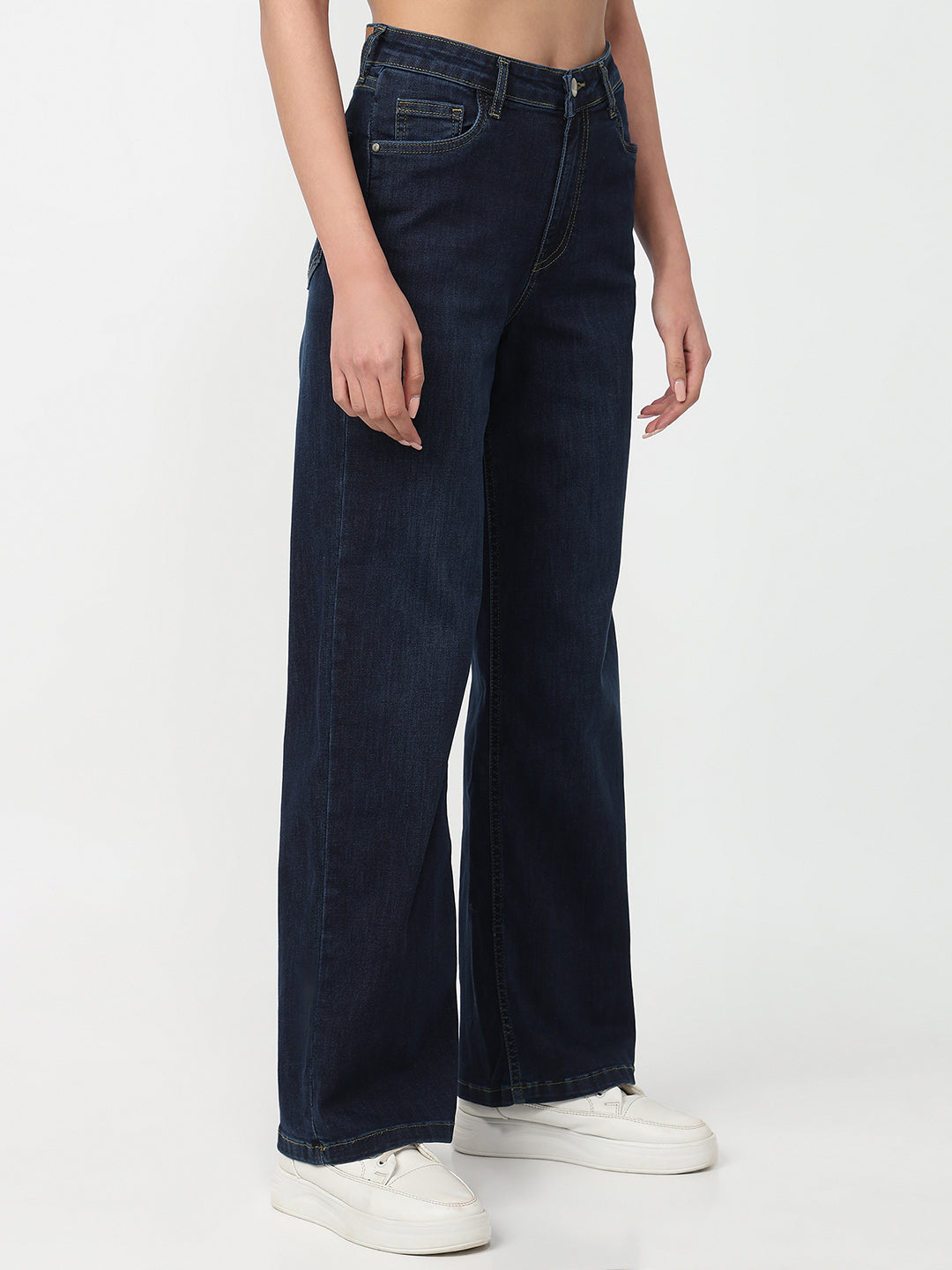 Women Dark Blue High-Rise Baggy Jeans