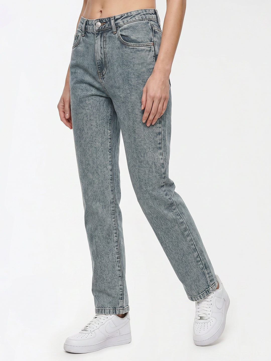Women Blue High-Rise Slim Straight Fit Jeans
