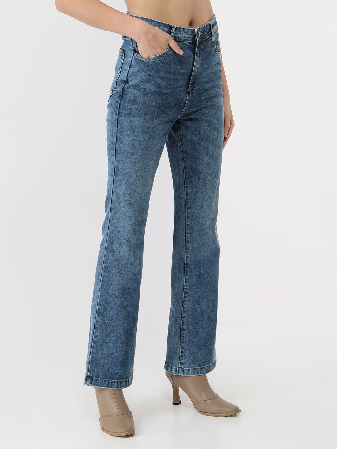 Women Blue High-Rise Mini Flare Jeans