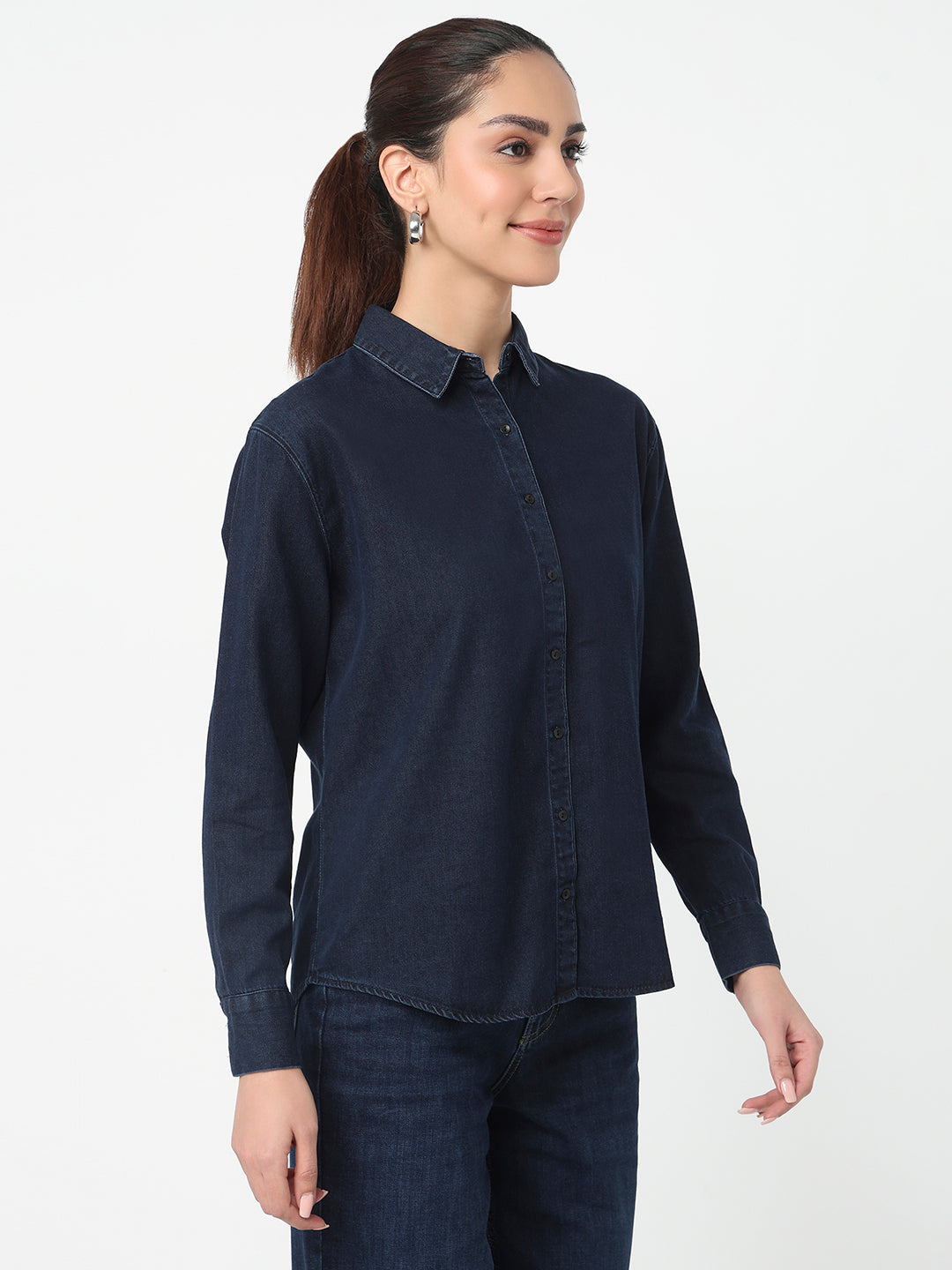 Women Dark Blue Oversized Shirt
