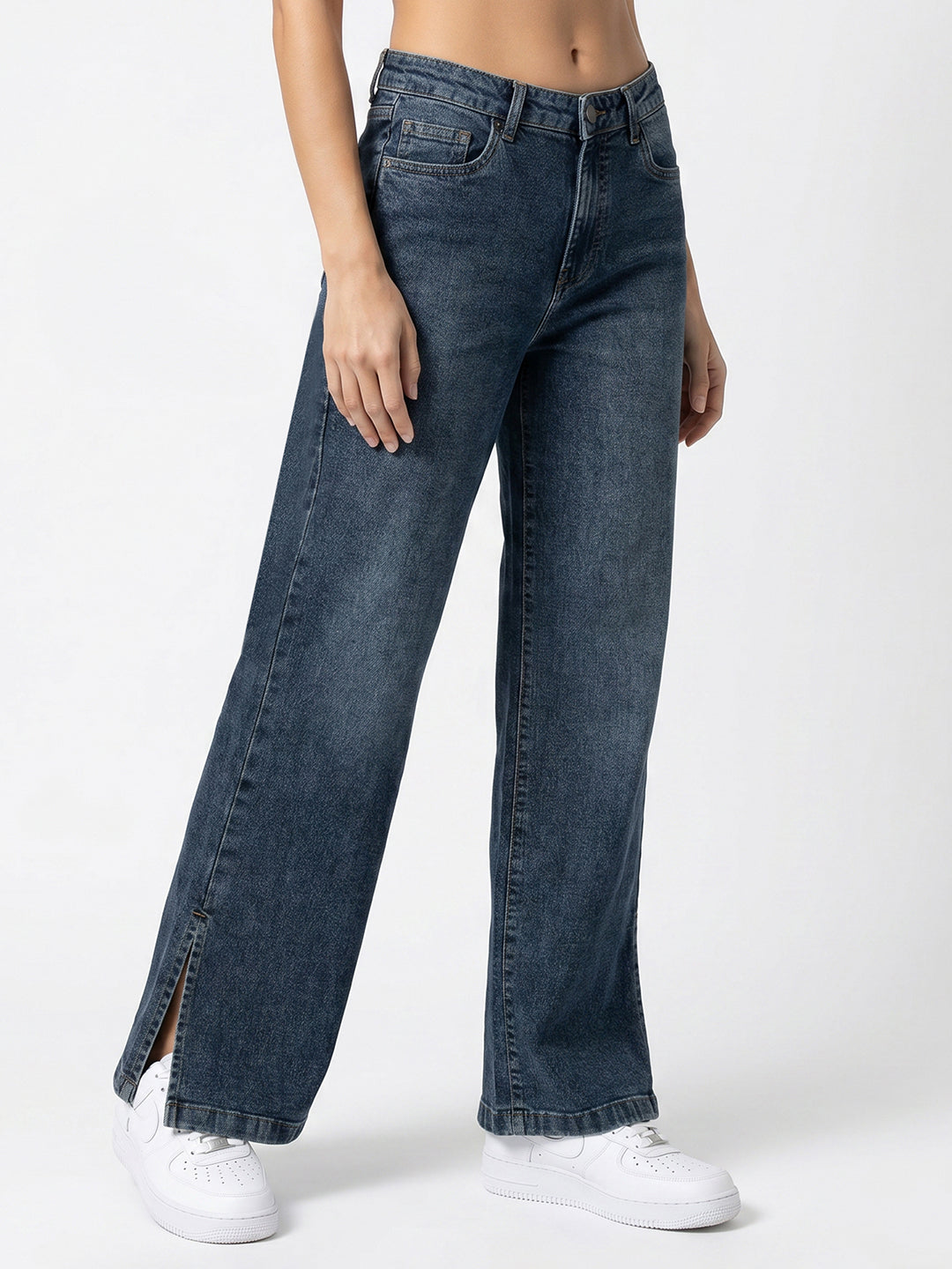 Women Blue High-Rise Wide Leg Jeans
