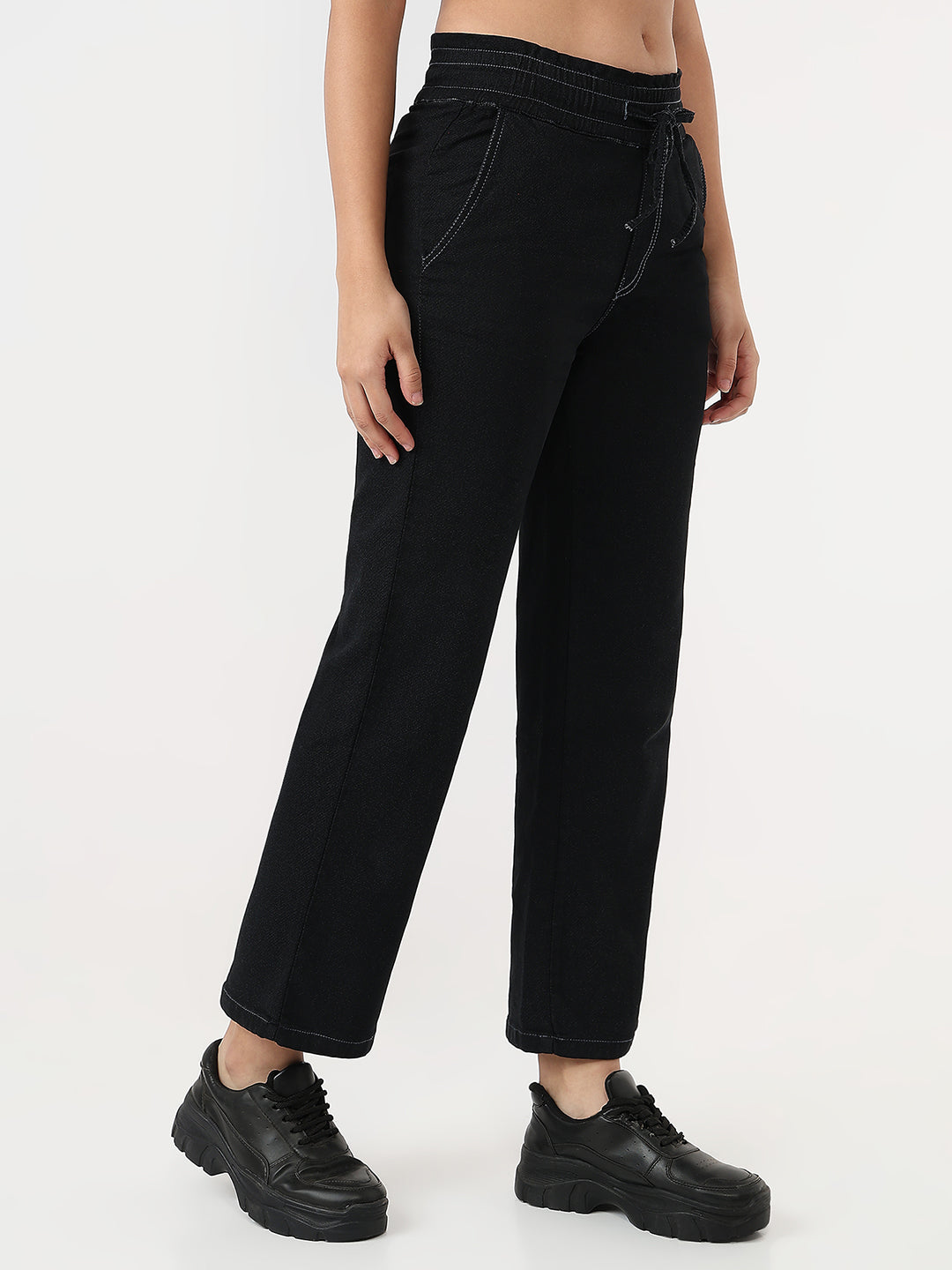 Women Black High-Rise Joggers