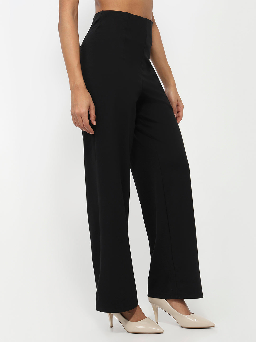 Women Black High-Rise Wide Leg Treggings
