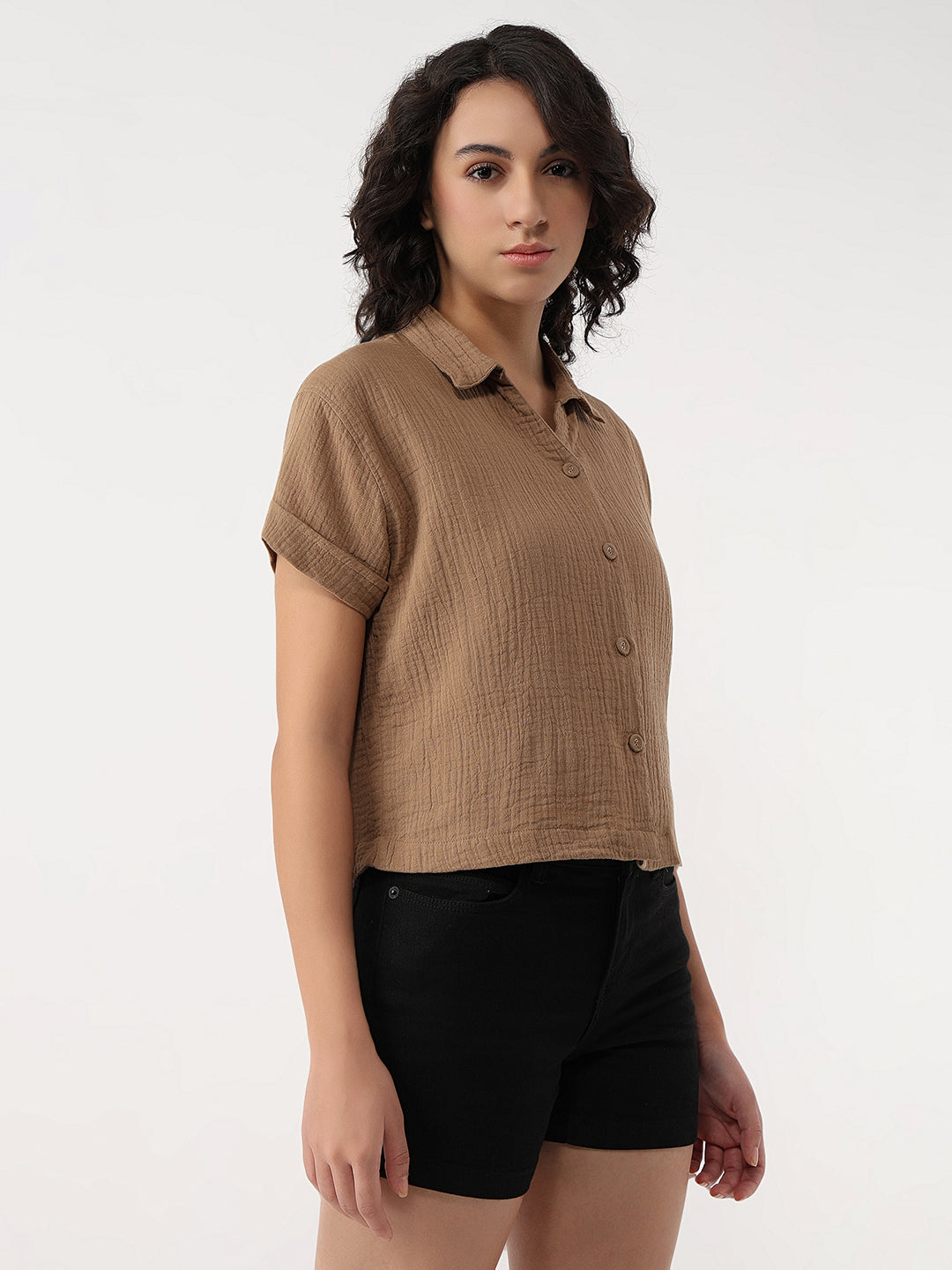 Women Brown Crop Shirt