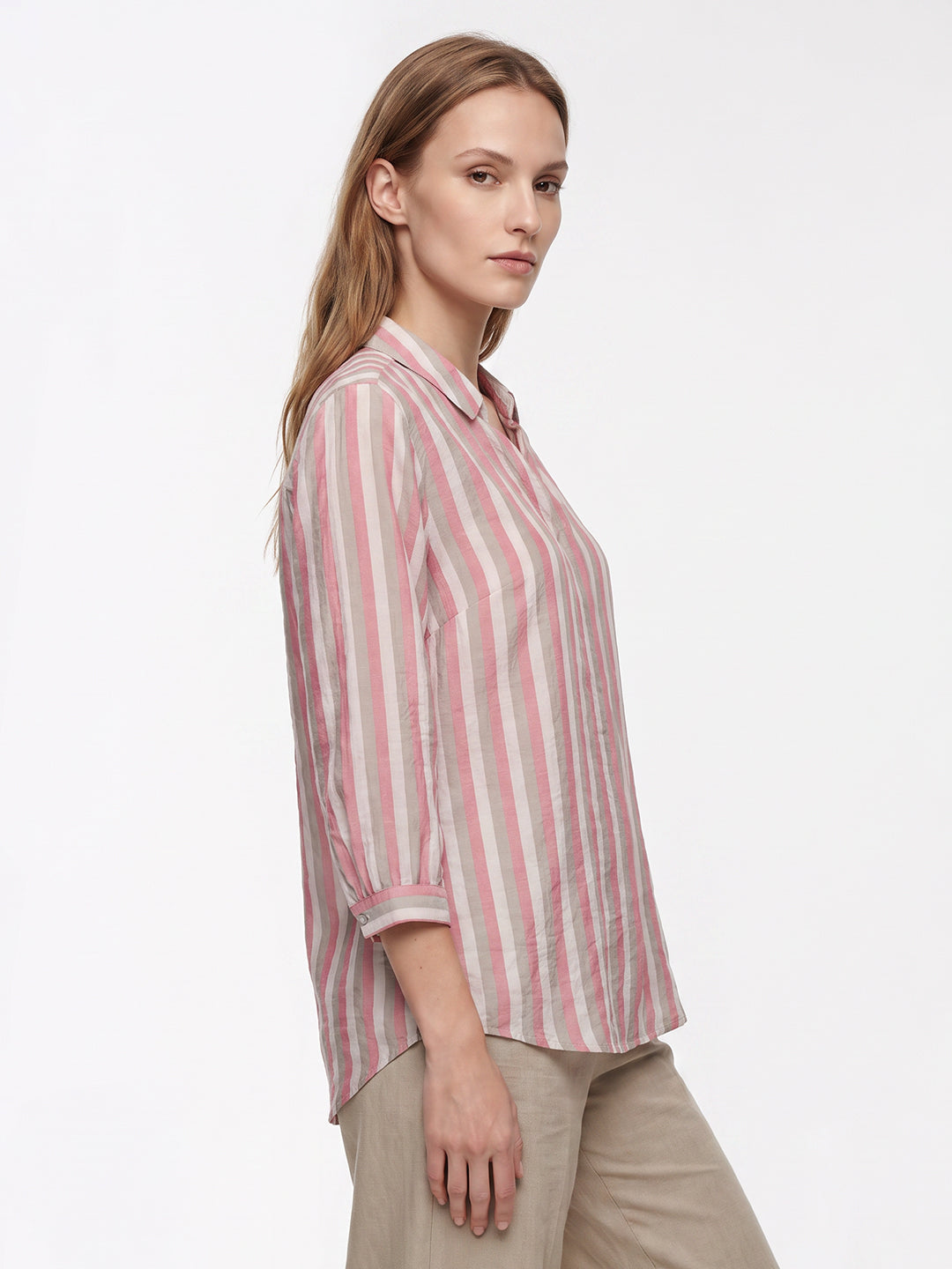Women Pink/Cement Stripe Shirt