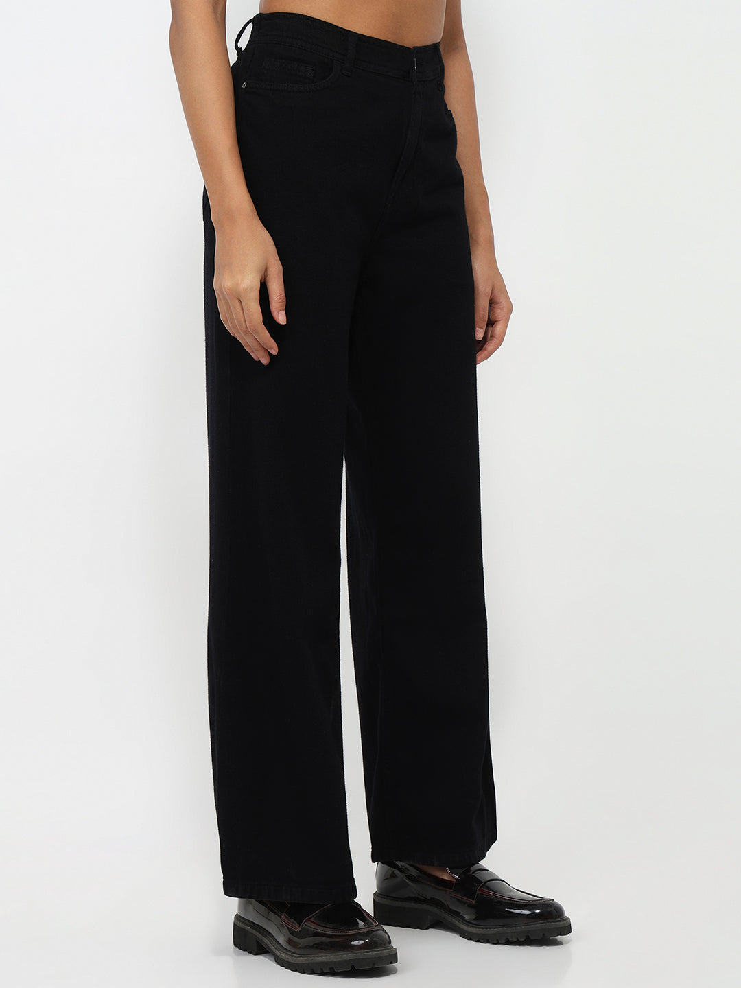 Women Black High-Rise Super Wide Leg Jeans