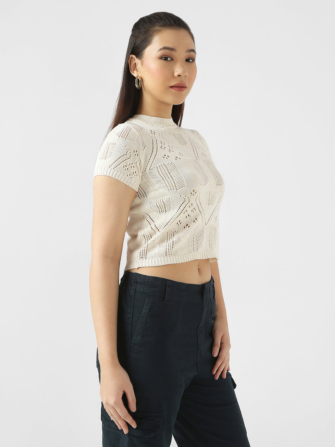 Women Slim Fit Self Design Tops