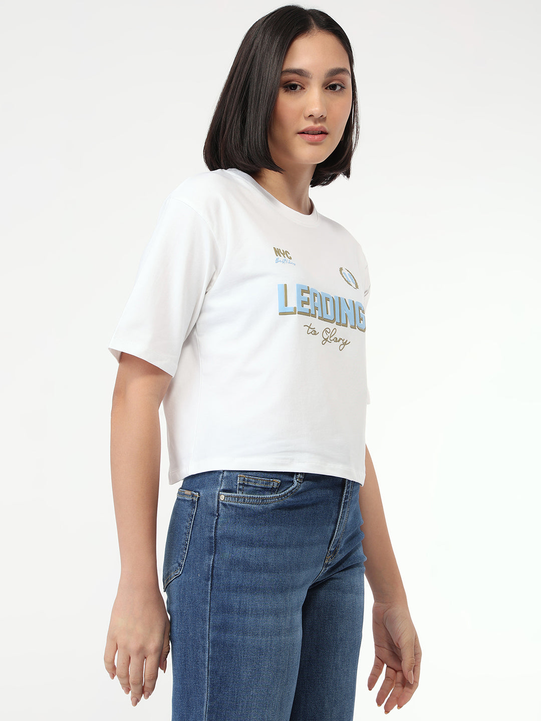 Women White Slim Fit Crop T-Shirt