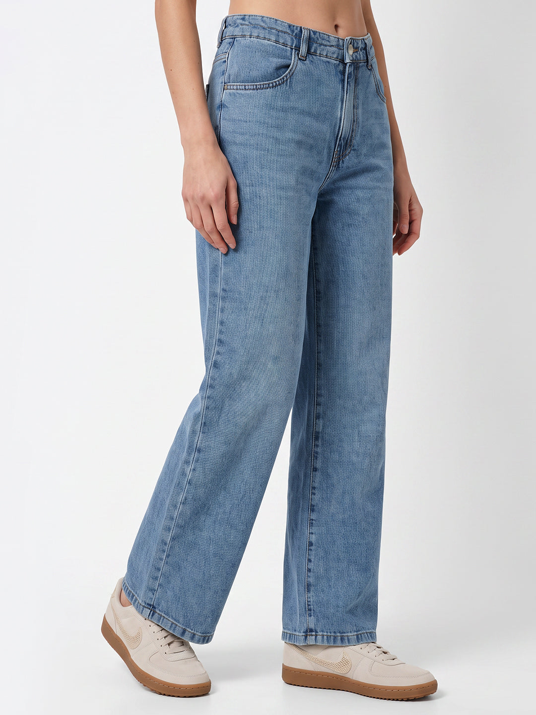 Women Light Blue High-Rise Wide Leg Jeans