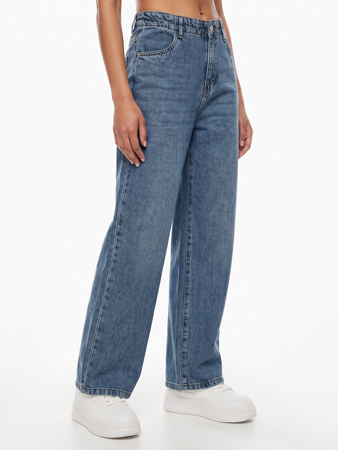 Blue High-Rise Crop Wide Leg Jeans