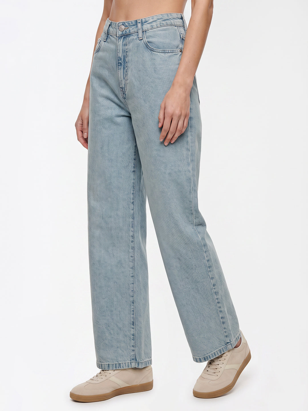 Women Light Blue High-Rise Crop Wide Leg Jeans
