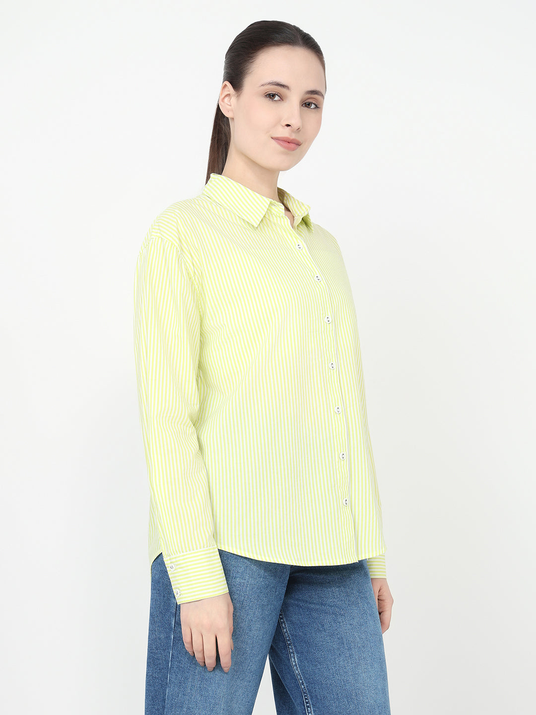 Women Lime/White Oversized Shirt