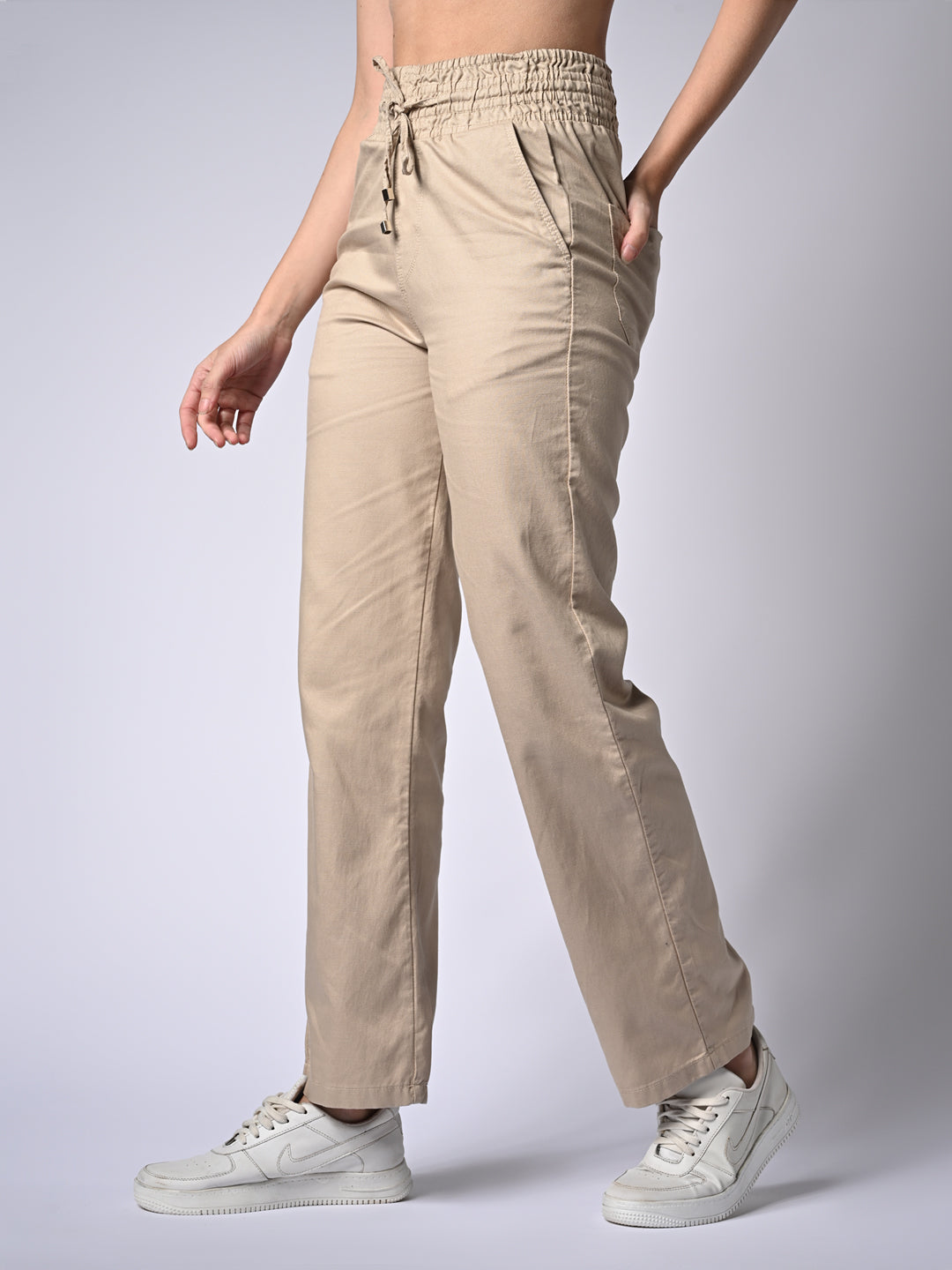Women Oatmilk High-Rise Straight Fit Pants