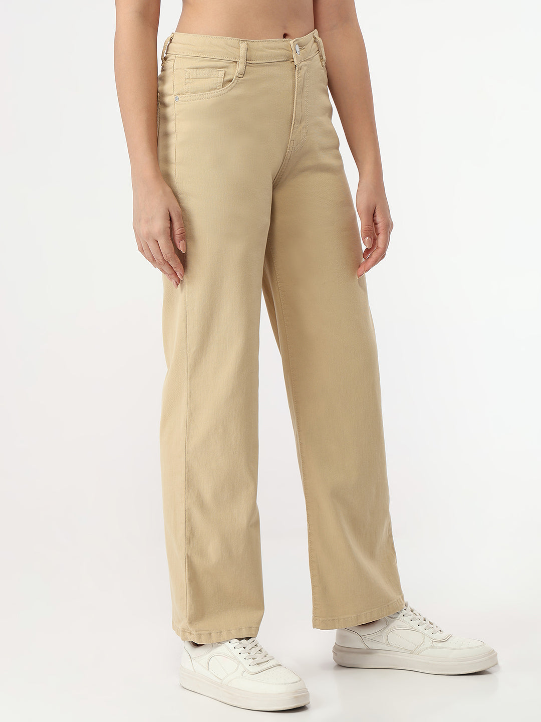 Women Oatmilk High-Rise Straight Fit Jeans