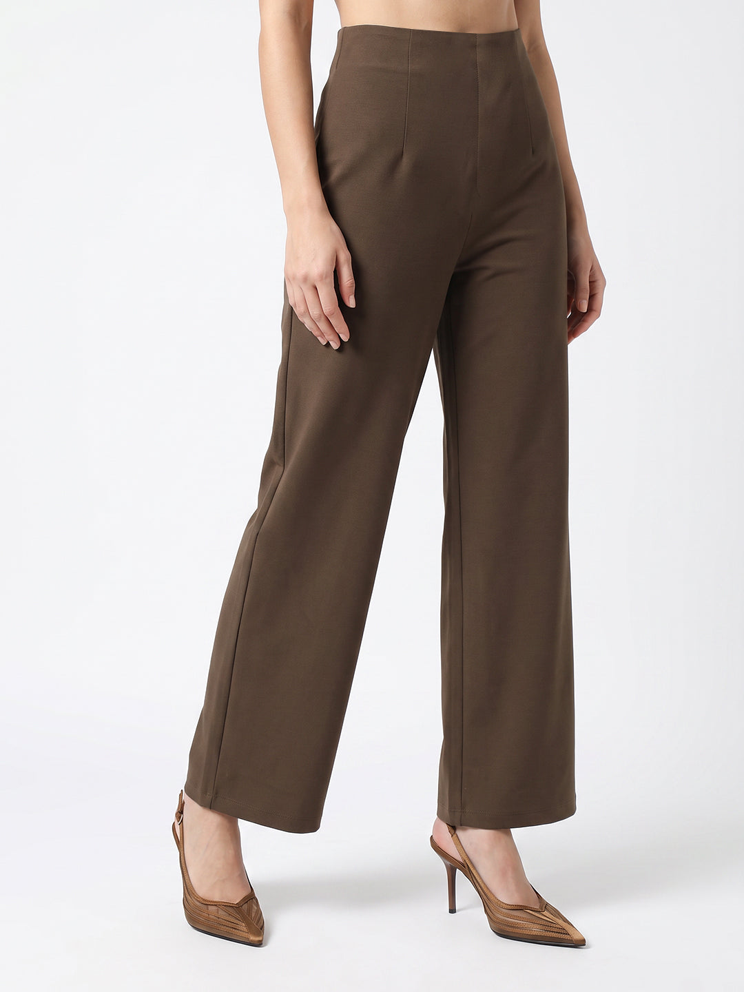 Women Brown Wide Leg Treggings