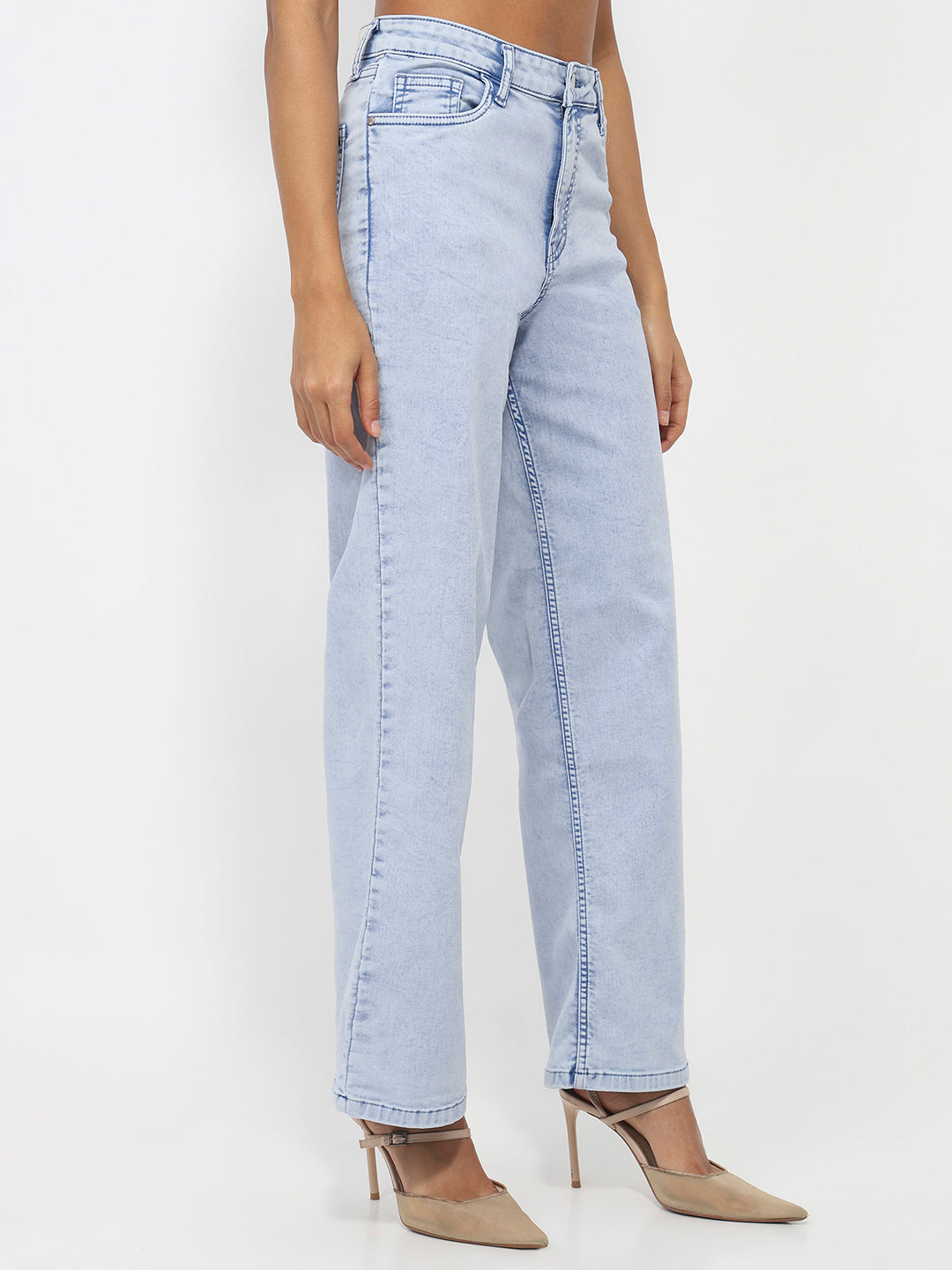 Women Light Blue High-Rise Wide Leg Jeans