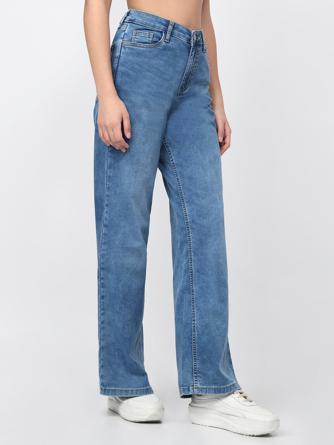 Women Blue Super Wide Leg Jeans