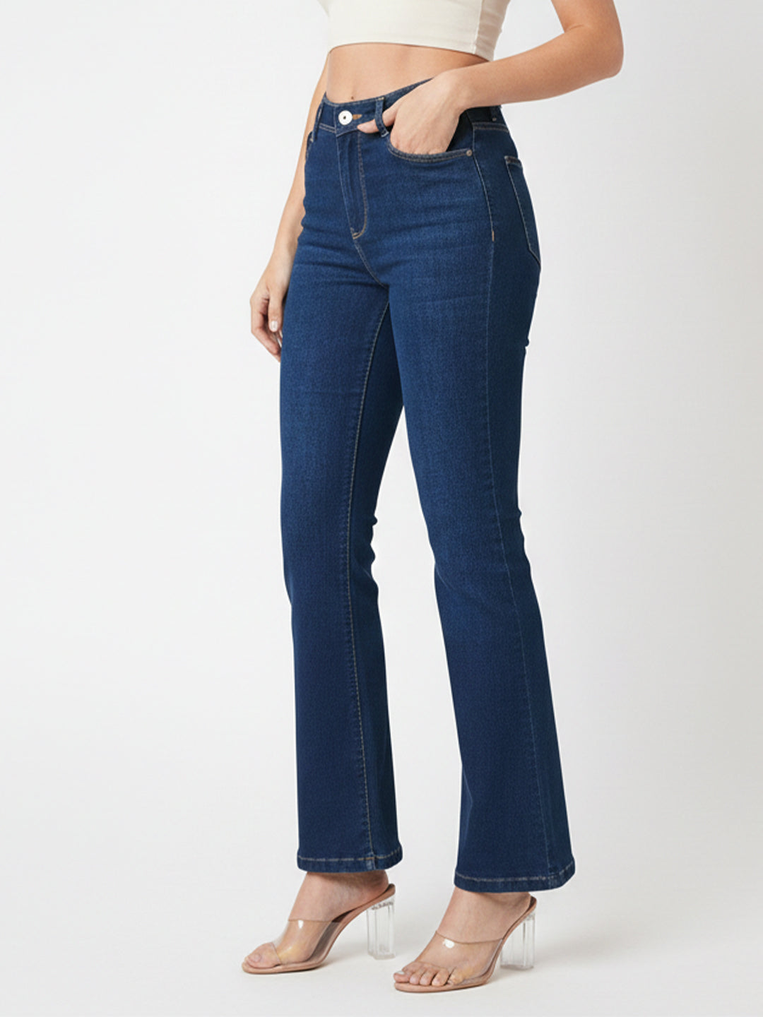 Women High-Rise Mini Flare Jeans