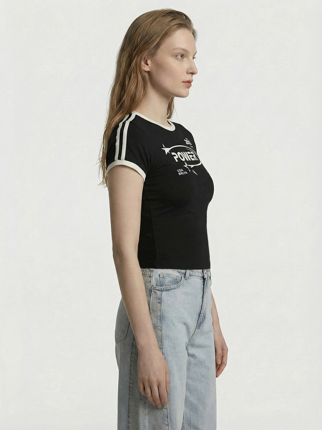 Women Black Crop Genz Tees
